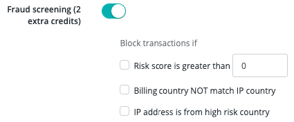 Product-level fraud screening settings on the product details page