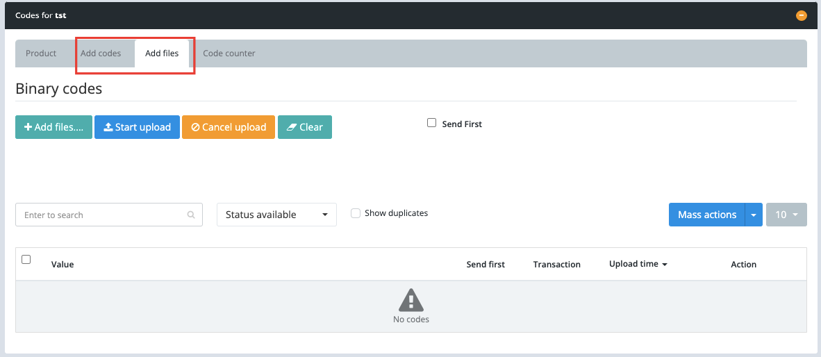 Adding keys or uploading files on the Keysender inventory details page