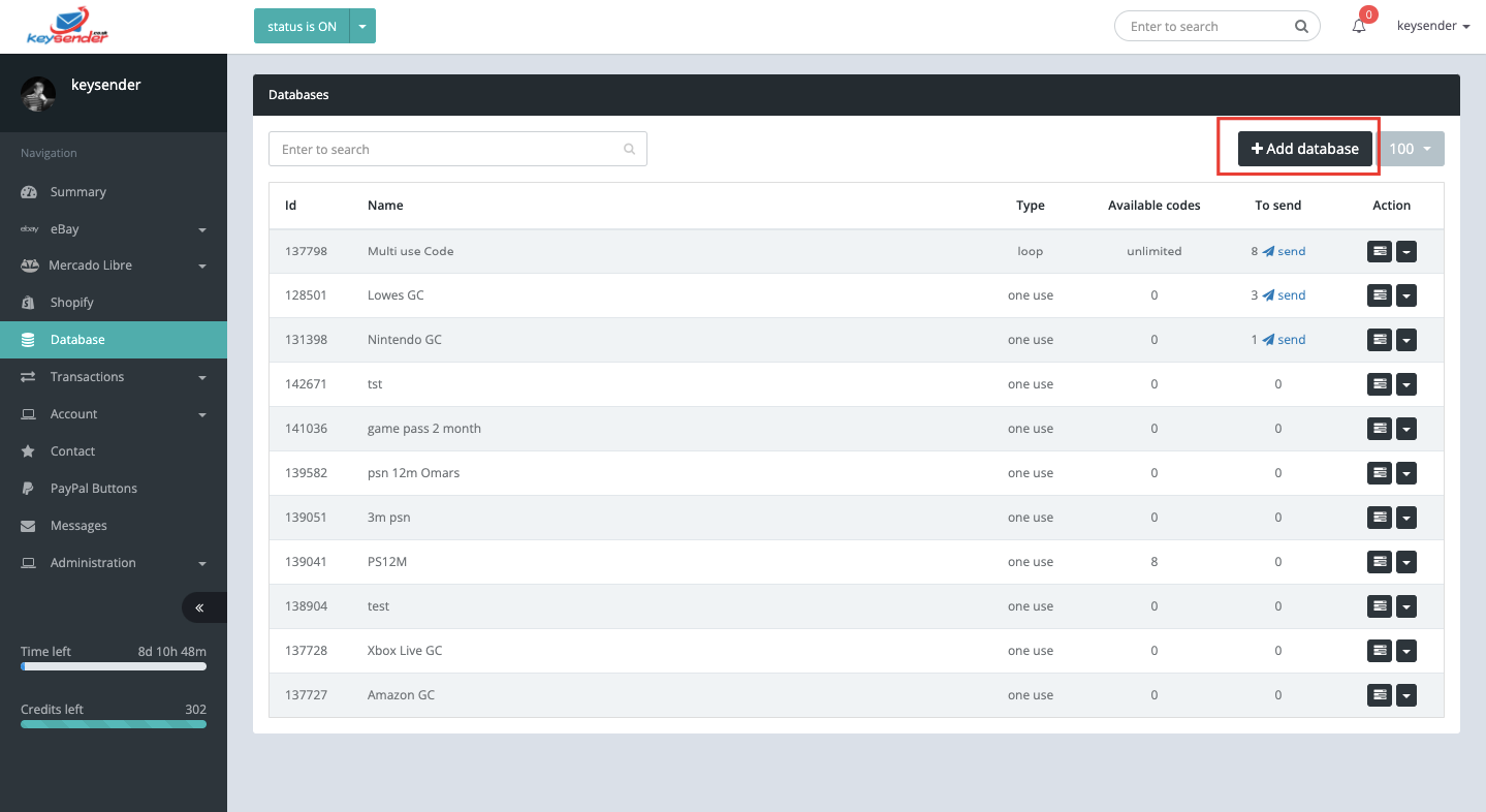 Add New button on the Keysender Inventory page