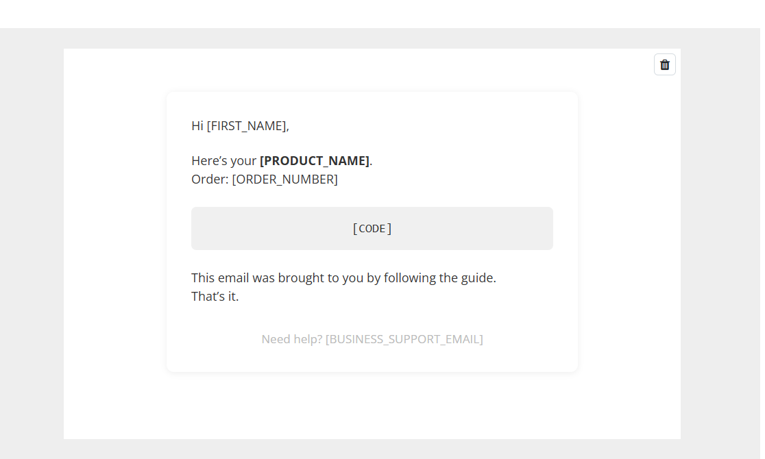 Custom HTML delivery email as the customer receives it