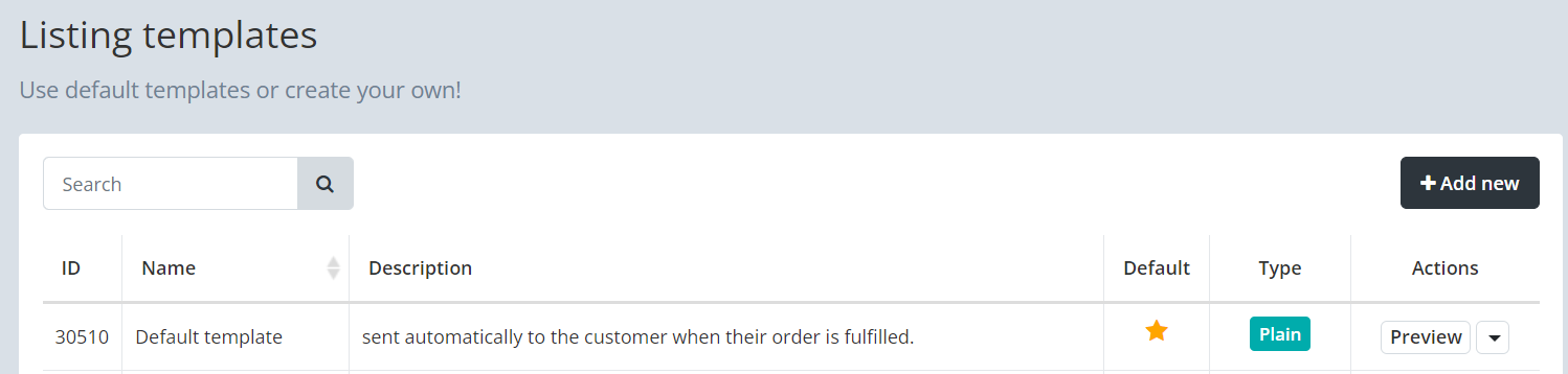 Template list with the Add New button in Keysender