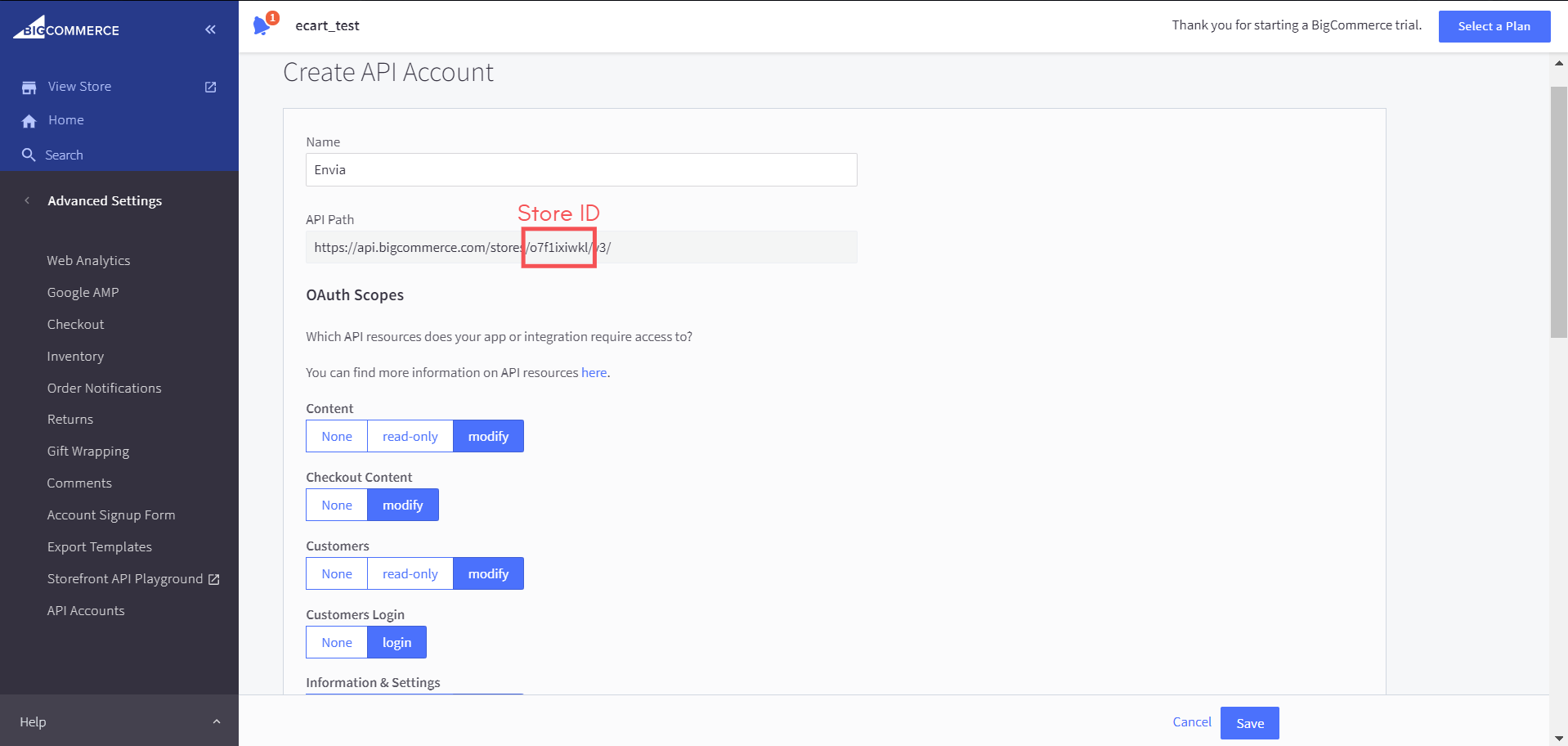 Setting BigCommerce API scopes to the highest permission level