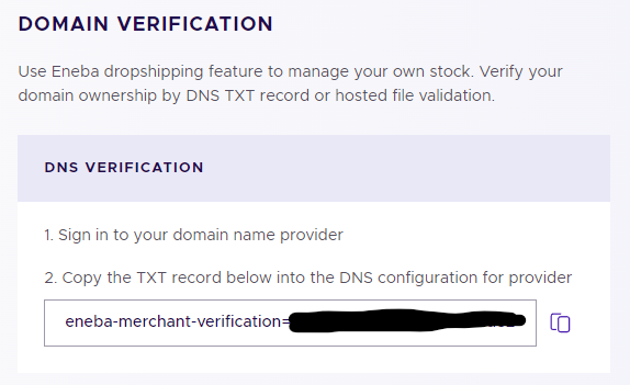 Eneba domain verification TXT record