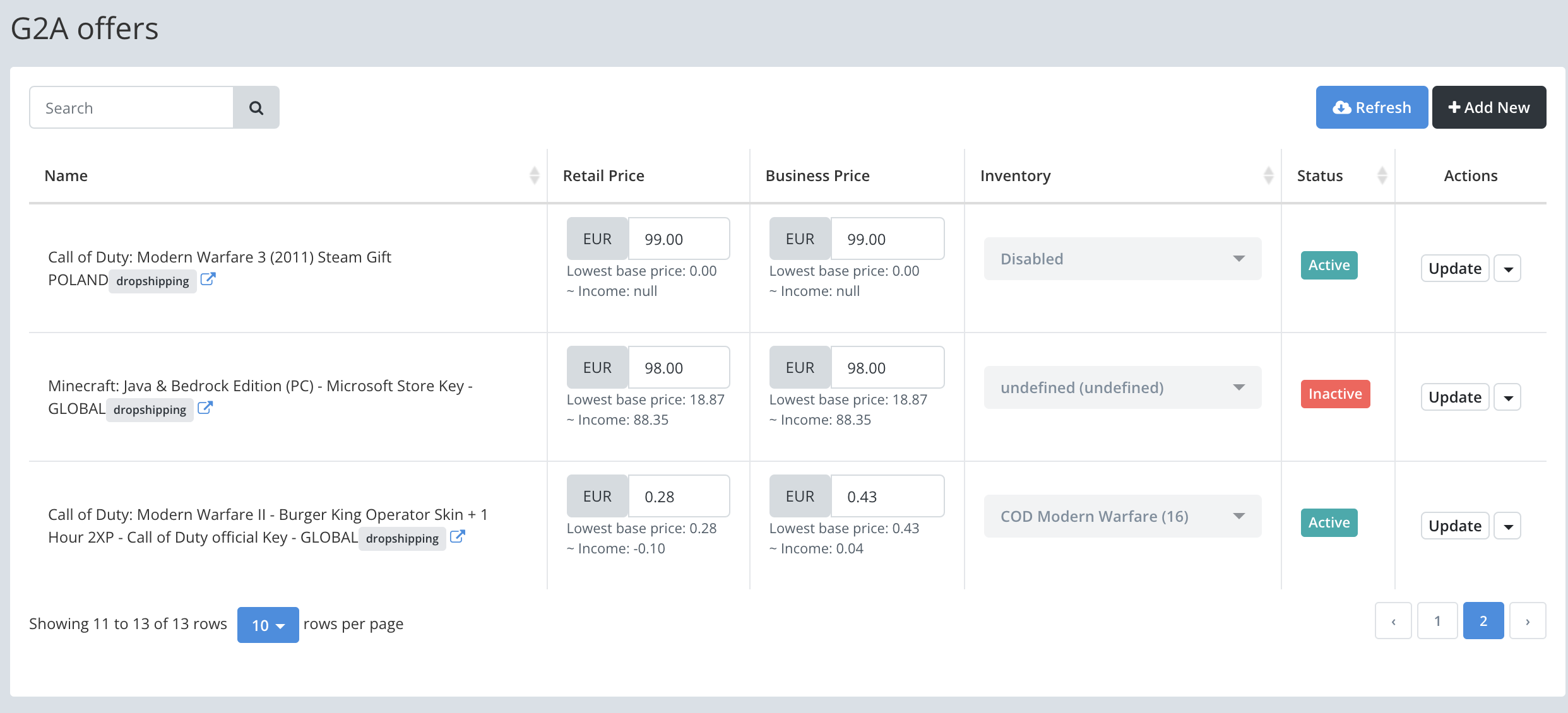 G2A offer shown in the Keysender Product view
