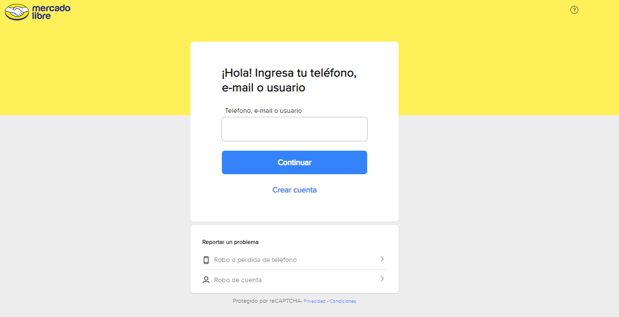 Mercado Libre authorization page