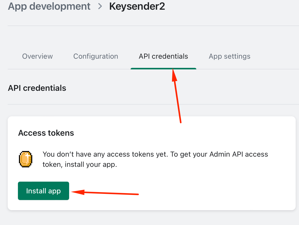 Install app in the API credentials tab